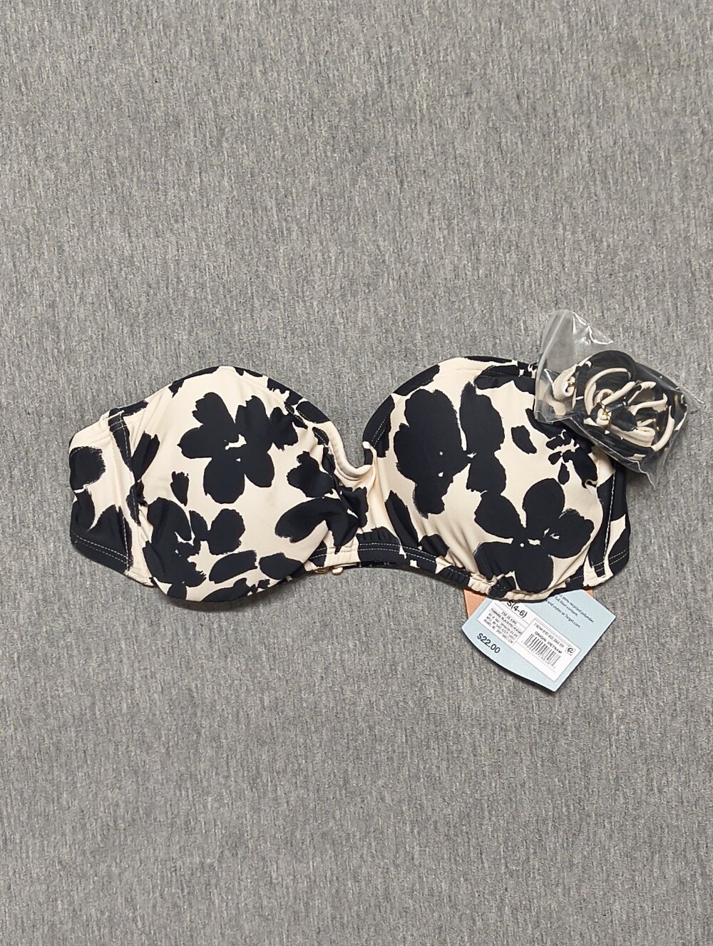 Shade & Shore Women’s Floral Bandeau Bikini Top – Black (Size S)